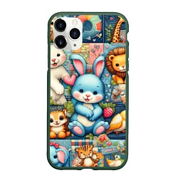 Чехол iPhone 11 Pro матовый Funny hare and his friends - patchwork, цвет: 3D-темно-зеленый