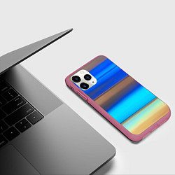 Чехол iPhone 11 Pro матовый Голубые и коричневые полосы, цвет: 3D-малиновый — фото 2