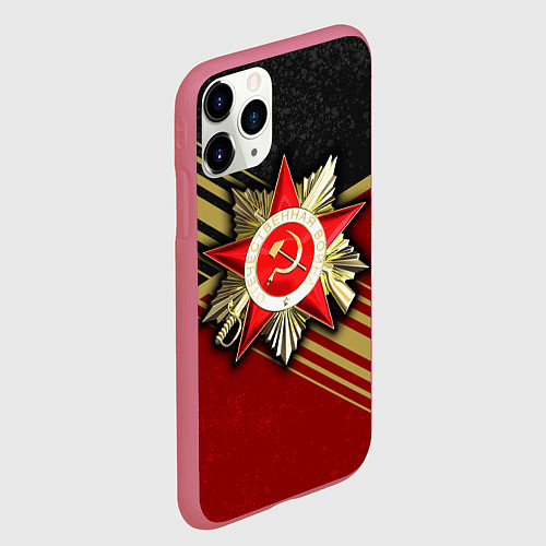 Чехол iPhone 11 Pro матовый Великая отечественная - бордовый и золото / 3D-Малиновый – фото 2