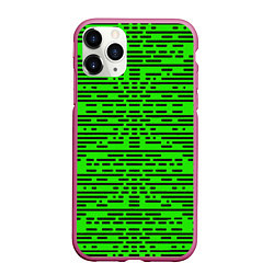 Чехол iPhone 11 Pro матовый Чёрные полосы на зелёном фоне, цвет: 3D-малиновый