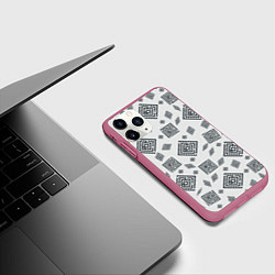Чехол iPhone 11 Pro матовый Ромб лабиринт паттерн, цвет: 3D-малиновый — фото 2