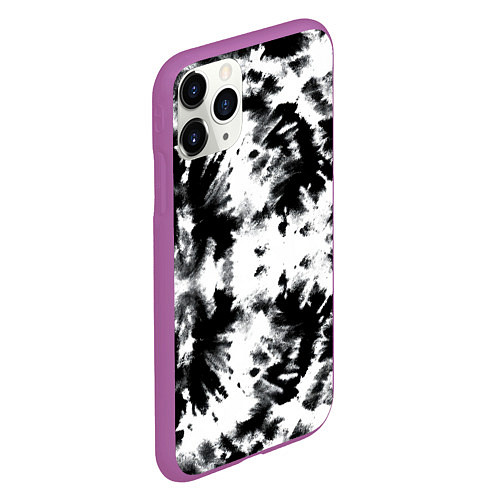 Чехол iPhone 11 Pro матовый Серо белый тайдай / 3D-Фиолетовый – фото 2