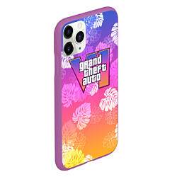 Чехол iPhone 11 Pro матовый Grand Theft Auto VI - пальмы, цвет: 3D-фиолетовый — фото 2