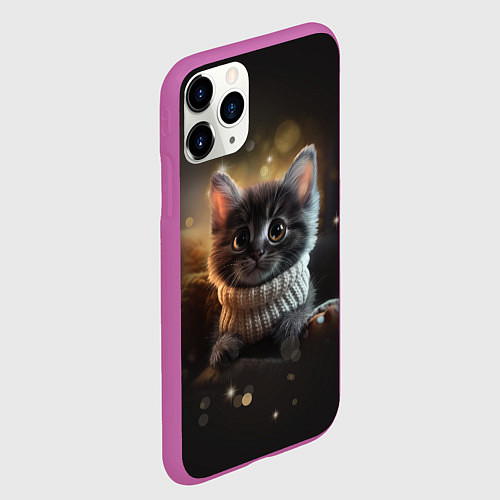 Чехол iPhone 11 Pro матовый Котенок в свитере - нейросеть / 3D-Фиолетовый – фото 2