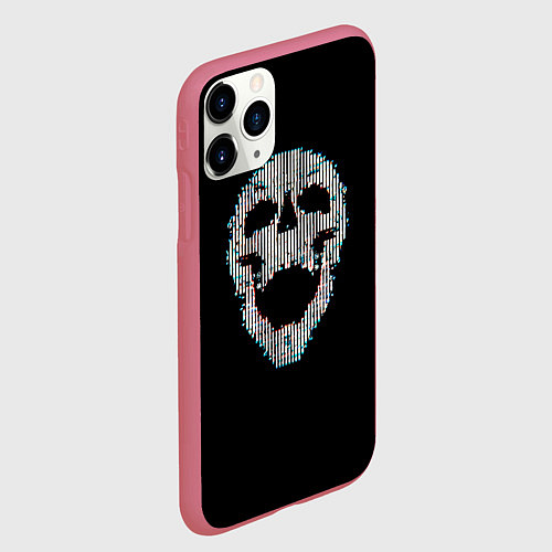 Чехол iPhone 11 Pro матовый Череп глитч / 3D-Малиновый – фото 2