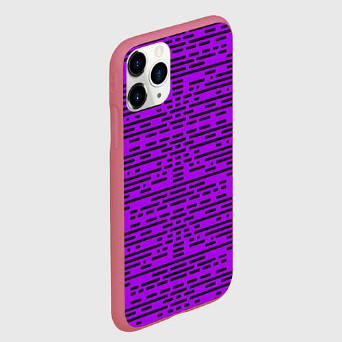 Чехол iPhone 11 Pro матовый Чёрные полосы на фиолетовом фоне / 3D-Малиновый – фото 2