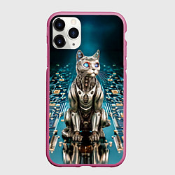 Чехол iPhone 11 Pro матовый Кибер кот сидит на печатной плате, цвет: 3D-малиновый