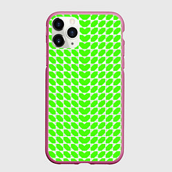 Чехол iPhone 11 Pro матовый Зелёные лепестки шестиугольники, цвет: 3D-малиновый
