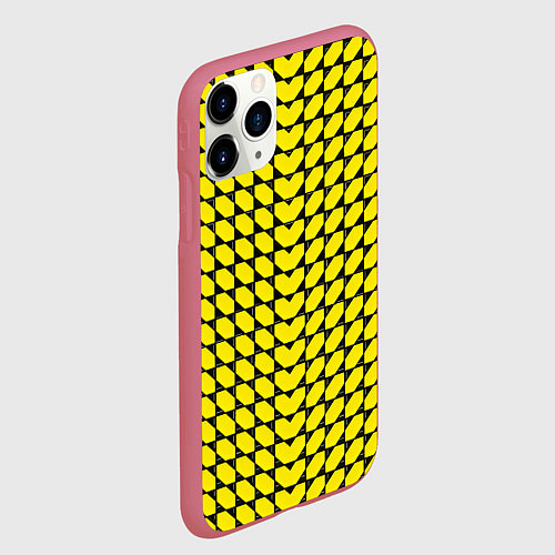 Чехол iPhone 11 Pro матовый Жёлтые лепестки шестиугольники / 3D-Малиновый – фото 2