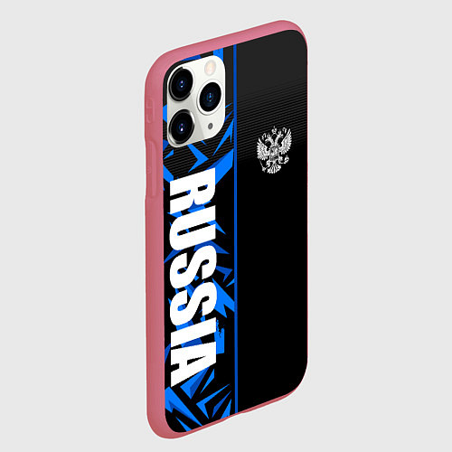 Чехол iPhone 11 Pro матовый Россия - синяя абстракция / 3D-Малиновый – фото 2