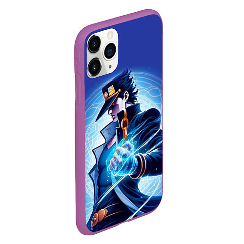 Чехол iPhone 11 Pro матовый Jotaro Kujo - neon glow fantasy / 3D-Фиолетовый – фото 2