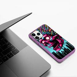 Чехол iPhone 11 Pro матовый Cyber skull - ai art fantasy, цвет: 3D-фиолетовый — фото 2