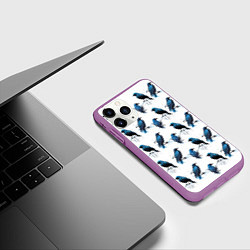 Чехол iPhone 11 Pro матовый Чёрно-синие вороны и капли краски, цвет: 3D-фиолетовый — фото 2