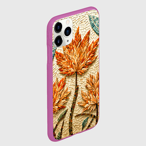 Чехол iPhone 11 Pro матовый Мозаика осенняя листва в теплых тонах / 3D-Фиолетовый – фото 2