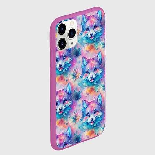 Чехол iPhone 11 Pro матовый Фурри мордочки волчонка / 3D-Фиолетовый – фото 2