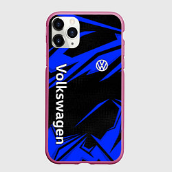 Чехол iPhone 11 Pro матовый Volkswagen - blue stripes, цвет: 3D-малиновый