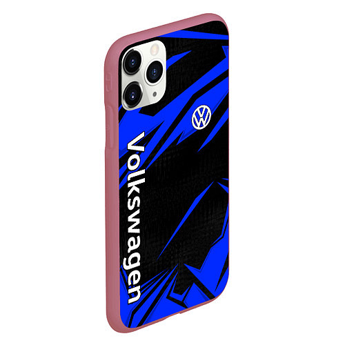 Чехол iPhone 11 Pro матовый Volkswagen - blue stripes / 3D-Малиновый – фото 2