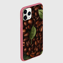 Чехол iPhone 11 Pro матовый Кофейные зёрна с листьями, цвет: 3D-малиновый — фото 2
