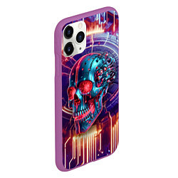 Чехол iPhone 11 Pro матовый Cyber art skull - steel metal, цвет: 3D-фиолетовый — фото 2