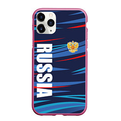 Чехол iPhone 11 Pro матовый Россия - blue stripes, цвет: 3D-малиновый