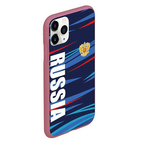 Чехол iPhone 11 Pro матовый Россия - blue stripes / 3D-Малиновый – фото 2