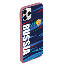 Чехол iPhone 11 Pro матовый Россия - blue stripes, цвет: 3D-малиновый — фото 2