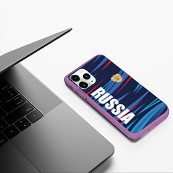 Чехол iPhone 11 Pro матовый Россия - blue stripes, цвет: 3D-фиолетовый — фото 2