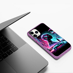 Чехол iPhone 11 Pro матовый Футуристический коллаж - нейросеть, цвет: 3D-фиолетовый — фото 2