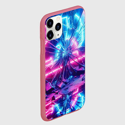 Чехол iPhone 11 Pro матовый Разбитая неоновая вывеска - мегаполис / 3D-Малиновый – фото 2