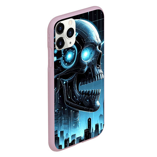 Чехол iPhone 11 Pro матовый Cyberpunk skull - metropolis neon glow / 3D-Розовый – фото 2