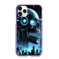 Чехол iPhone 11 Pro матовый Cyberpunk skull - metropolis neon glow, цвет: 3D-светло-сиреневый