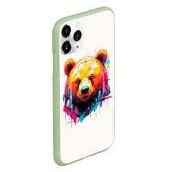 Чехол iPhone 11 Pro матовый Мишка в городе: голова медведя на фоне красочного, цвет: 3D-салатовый — фото 2