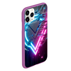 Чехол iPhone 11 Pro матовый Neon geometric abstraction - ai art, цвет: 3D-фиолетовый — фото 2