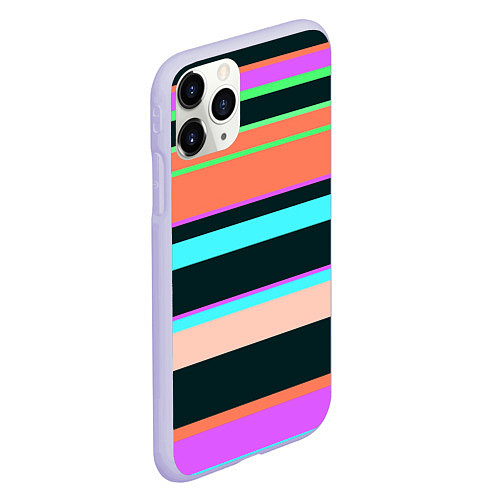 Чехол iPhone 11 Pro матовый Цветные разные полосы / 3D-Светло-сиреневый – фото 2