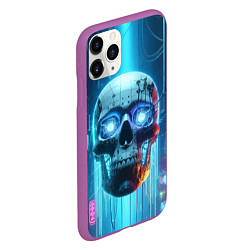 Чехол iPhone 11 Pro матовый Cyber skull - neon glow ai art, цвет: 3D-фиолетовый — фото 2