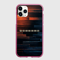 Чехол iPhone 11 Pro матовый Надпись Freedom на стене, цвет: 3D-малиновый
