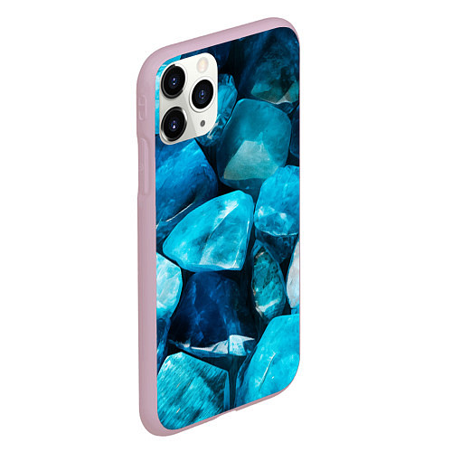 Чехол iPhone 11 Pro матовый Аквамарин камни минералы крупный план / 3D-Розовый – фото 2