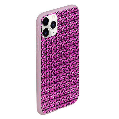 Чехол iPhone 11 Pro матовый Чёрные плюсики на розовом фоне / 3D-Розовый – фото 2