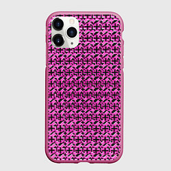 Чехол iPhone 11 Pro матовый Чёрные плюсики на розовом фоне, цвет: 3D-малиновый