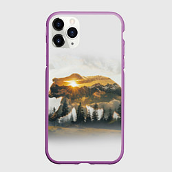 Чехол iPhone 11 Pro матовый Медведь и абстрактный лес, цвет: 3D-фиолетовый