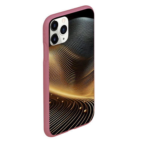 Чехол iPhone 11 Pro матовый Золотые линии с шариками / 3D-Малиновый – фото 2