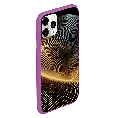 Чехол iPhone 11 Pro матовый Золотые линии с шариками / 3D-Фиолетовый – фото 2