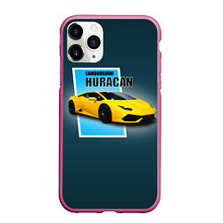 Чехол iPhone 11 Pro матовый Спортивная итальянская машина Lamborghini Huracan, цвет: 3D-малиновый