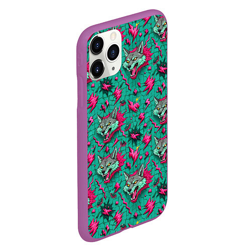 Чехол iPhone 11 Pro матовый Паттерн объемные волки / 3D-Фиолетовый – фото 2