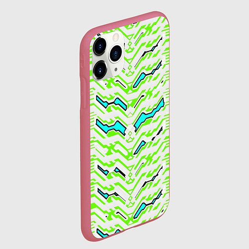 Чехол iPhone 11 Pro матовый Агрессивный бело-зелёный паттерн / 3D-Малиновый – фото 2
