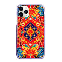 Чехол iPhone 11 Pro матовый Традиционный индонезийский цветочный узор в стиле, цвет: 3D-светло-сиреневый