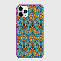 Чехол iPhone 11 Pro матовый Узоры волки и цветы, цвет: 3D-фиолетовый