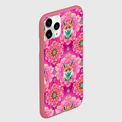 Чехол iPhone 11 Pro матовый Лисица и паттерн, цвет: 3D-малиновый — фото 2