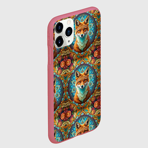 Чехол iPhone 11 Pro матовый Лисицы и объемные узоры / 3D-Малиновый – фото 2