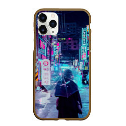 Чехол iPhone 11 Pro матовый Дождливый неоновый вечер в Японии, цвет: 3D-коричневый